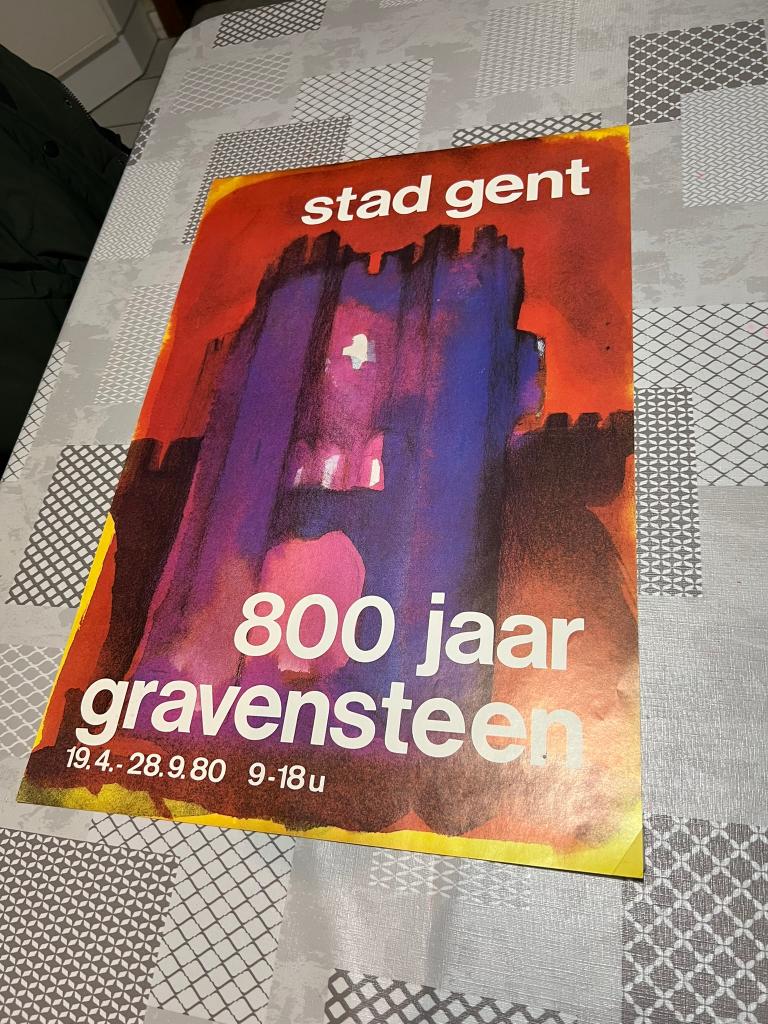 Vintage Poster Stad Gent, 800 jaar Gravensteen, Deurposter of groter, Ophalen of Verzenden, Reclame, Rechthoekig Staand
