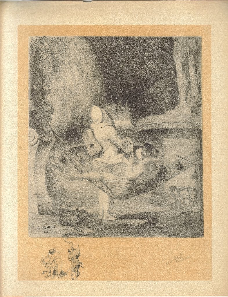 Adolphe Willette litho "Nachtelijke Serenade" 1916 remarque, Antiquités & Art, Original, Enlèvement, Lithographie, Portraits et figures
