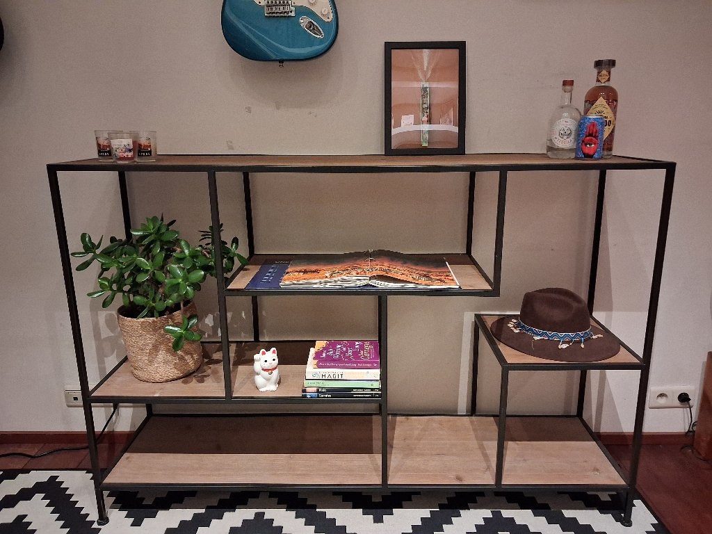 Metaal/houten design wandrek, Ophalen, Zo goed als nieuw
