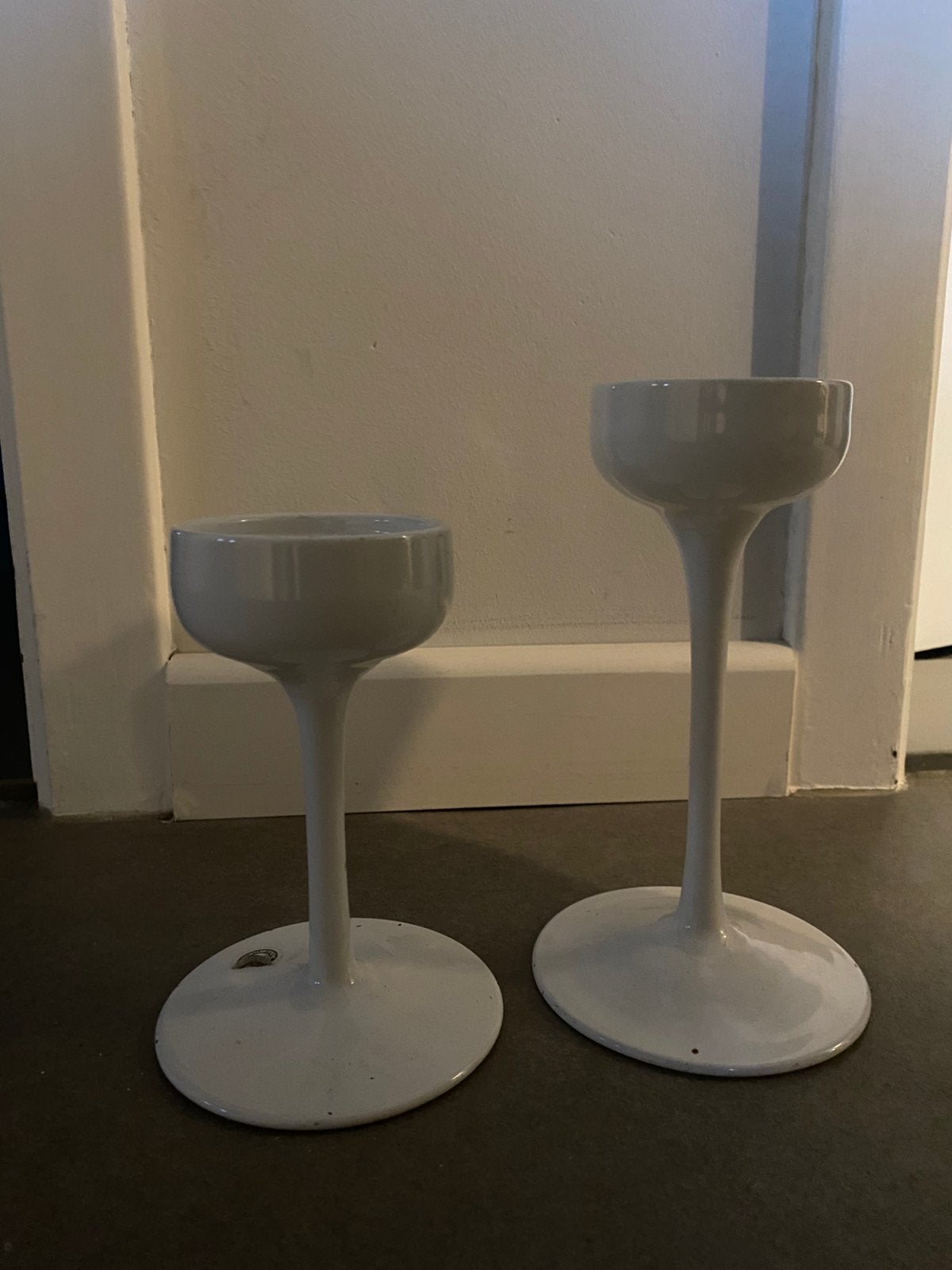 Ikea Blomster 2 kandelaars wit glas, Huis en Inrichting, Ophalen of Verzenden, Gebruikt