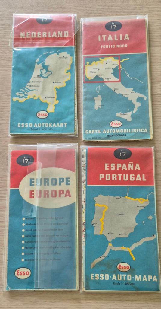 4 Esso wegenkaarten Italia,Espana-Portugal,Nederland,Europa, Ophalen