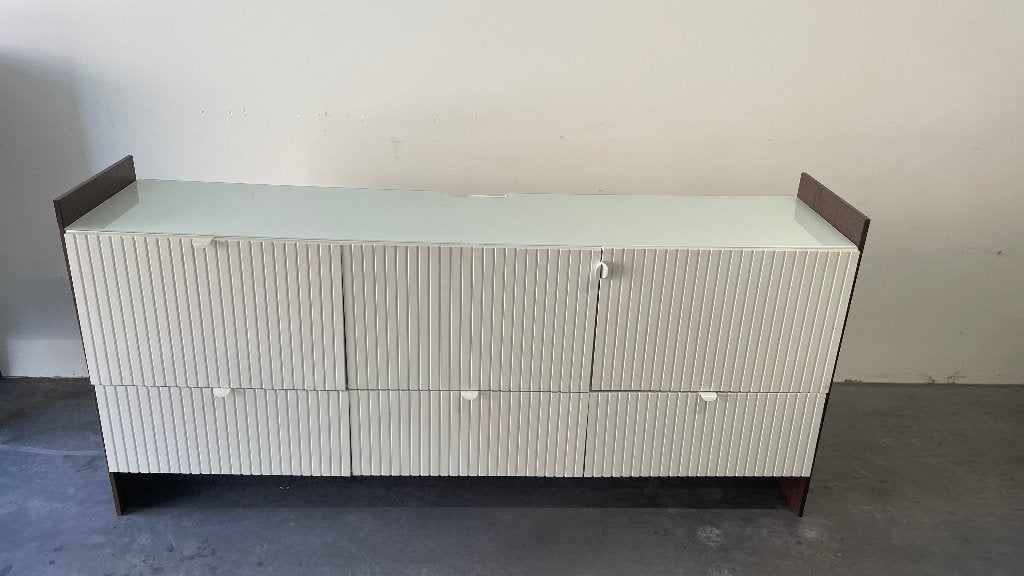 IKEA BESTÅ TV-meubel wand/staand 180x65x41cm +glazen tableau, Ophalen, Gebruikt, 150 tot 200 cm, Minder dan 100 cm