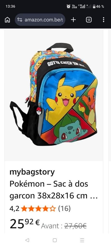 Sac neuf Pokémon pour Garçon, Bijoux, Sacs & Beauté, Sacs | Cartables, Enlèvement ou Envoi