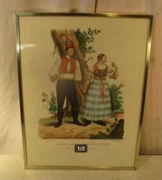 Belle gravure ancienne 'Mayerische Volkstrachten' - 41x31, Enlèvement ou Envoi, Gravure, Encadré