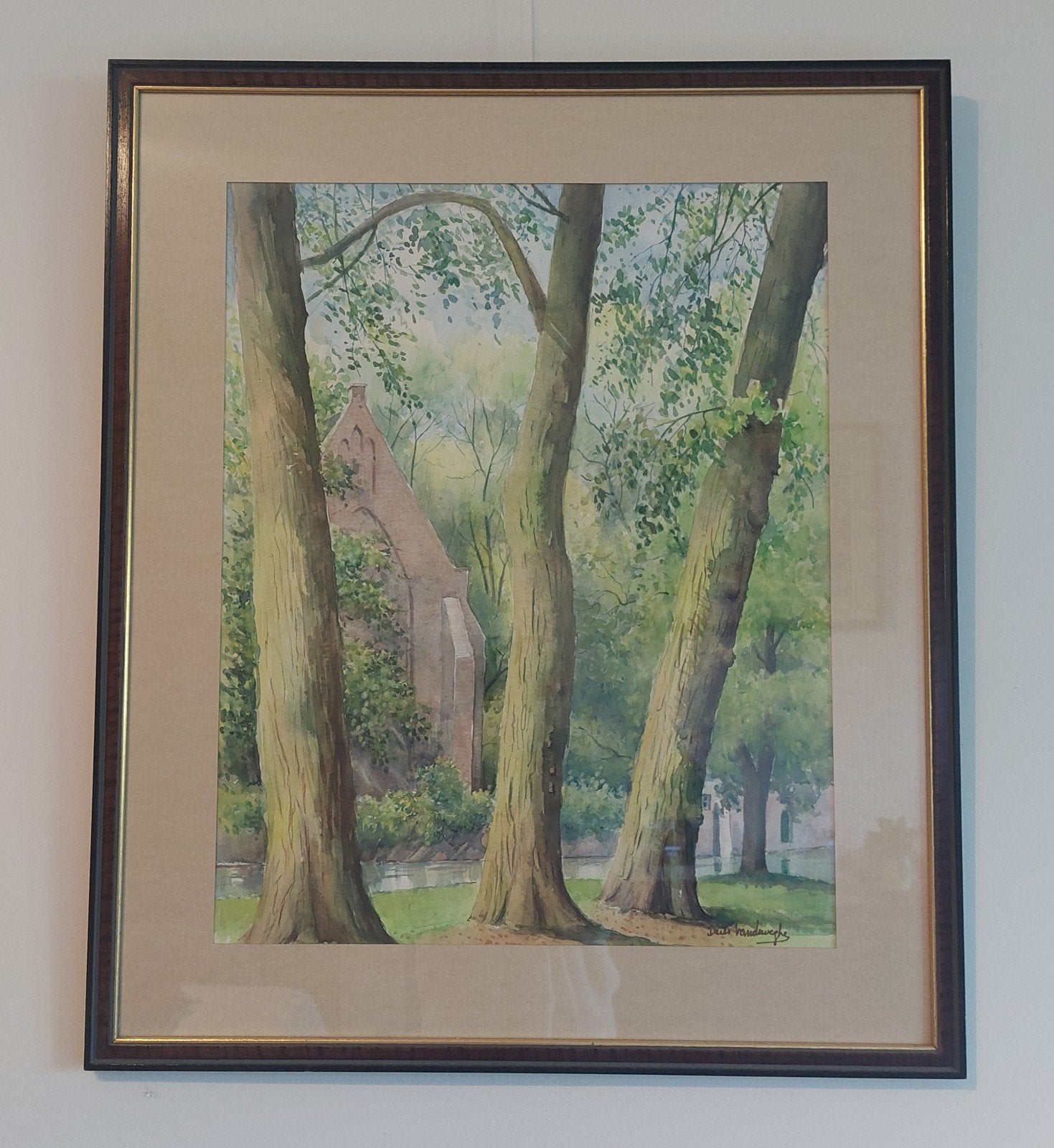 Mooie originele aquarel van DRIES VANDEWEGHE  "Brugge ", Antiek en Kunst, Ophalen, Glas, Aquarel