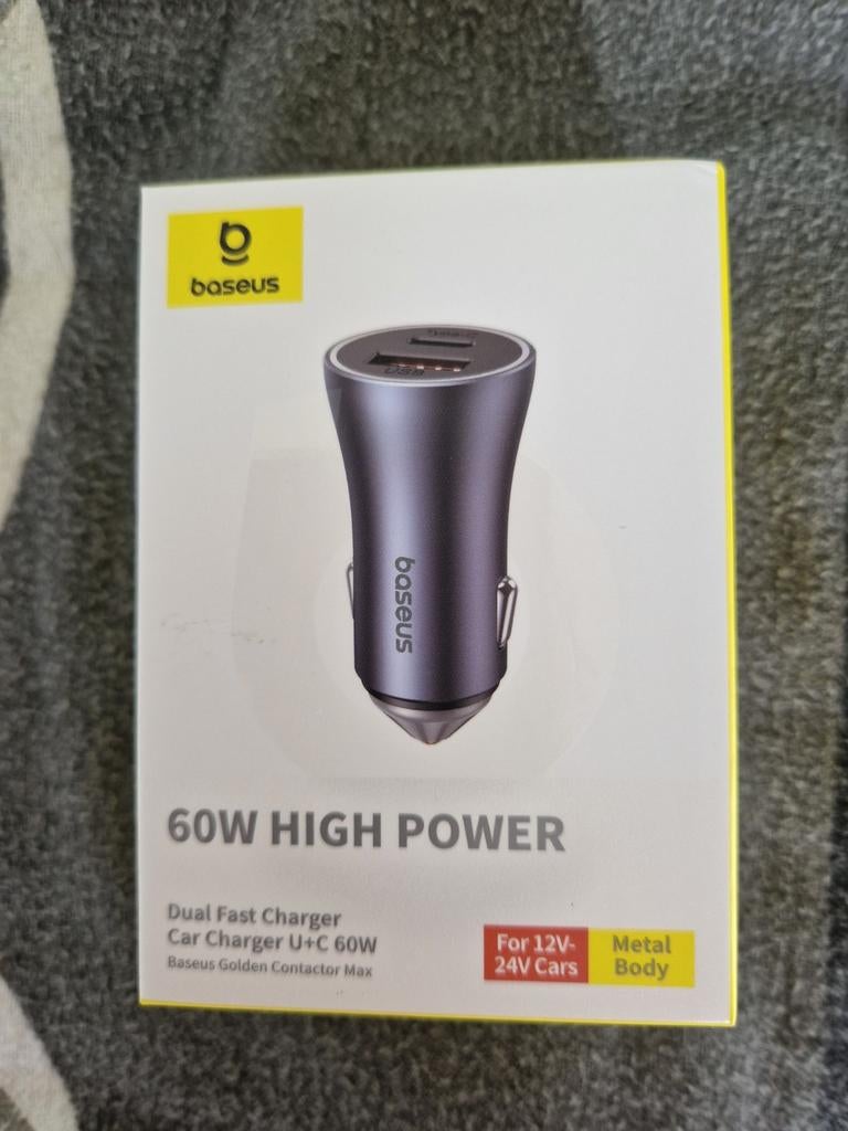 Chargeur allume-cigare 60W de marque Baseus nouveau, Télécoms, Chargeurs de voiture, Enlèvement ou Envoi, Neuf