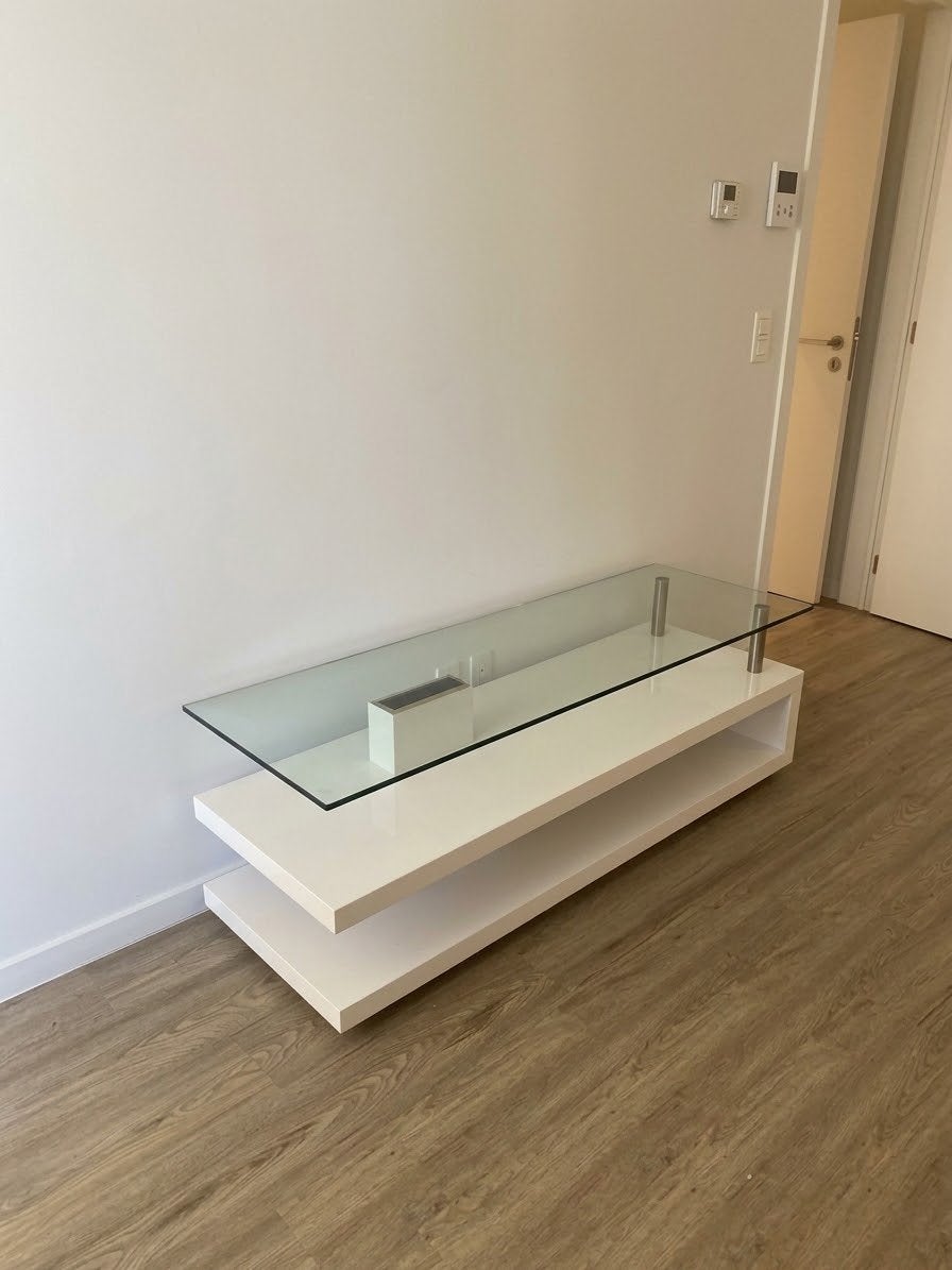 Salontafel wit hoogglans met glas, Maison & Meubles, Enlèvement, Comme neuf, Verre