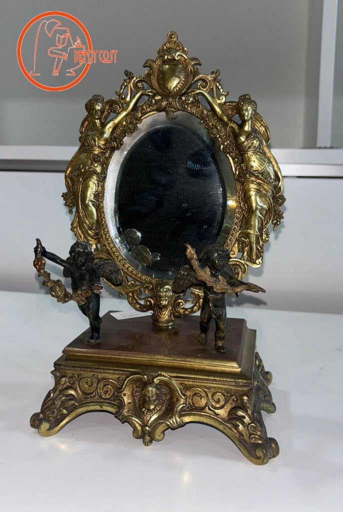 Miroir ancien de style Napoléon III – Bronze doré & angelots, Antiquités & Art, Enlèvement, Bronze