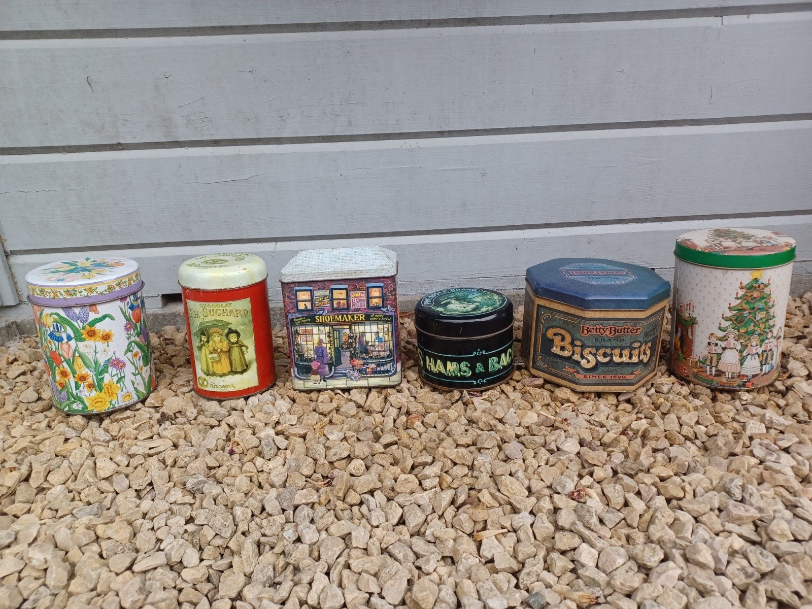 set van 6 blikken dozen betty butter/ ph.suchard chocolat/.., Ophalen of Verzenden