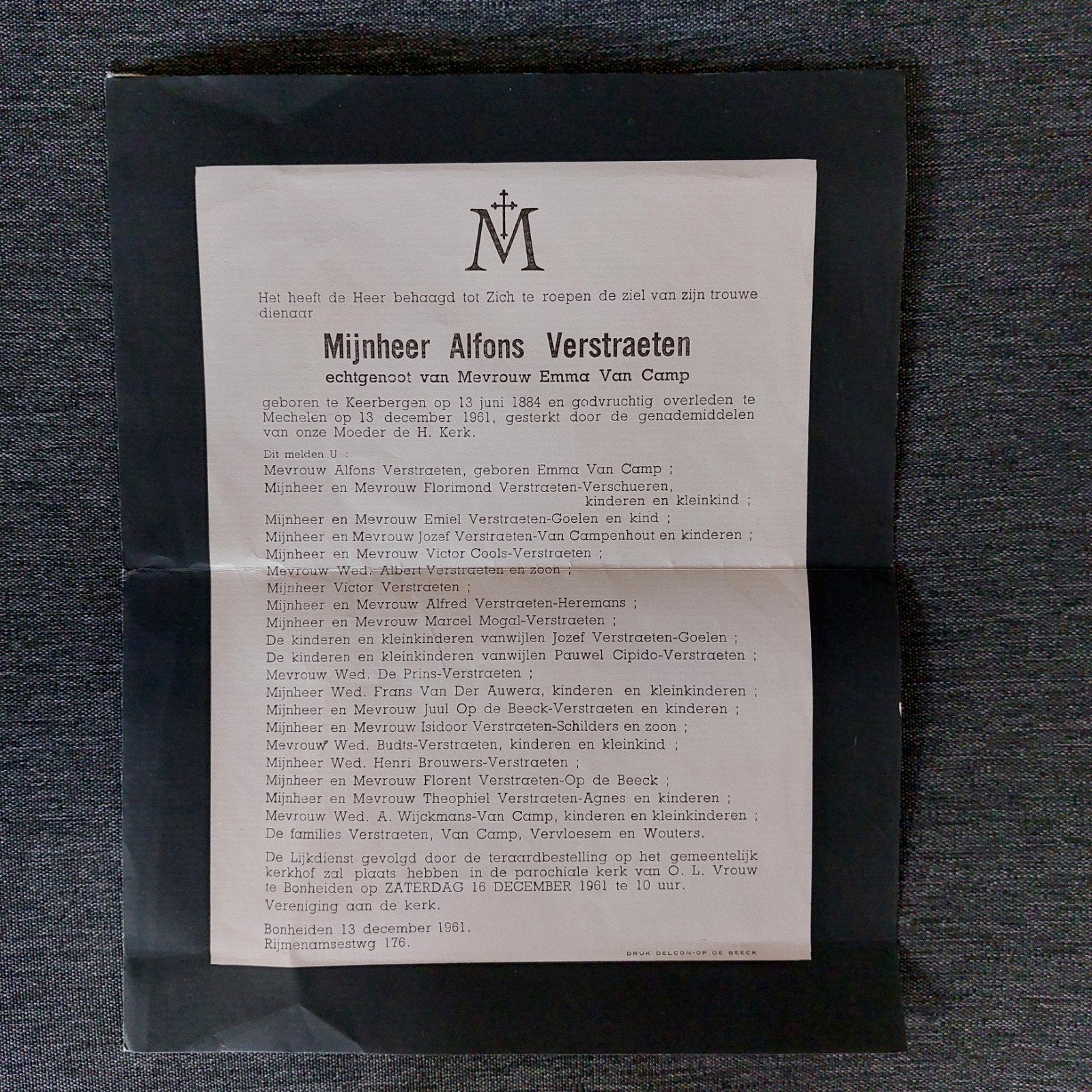 Oud overlijdensbericht 1884-1961 Bonheiden, Ophalen of Verzenden