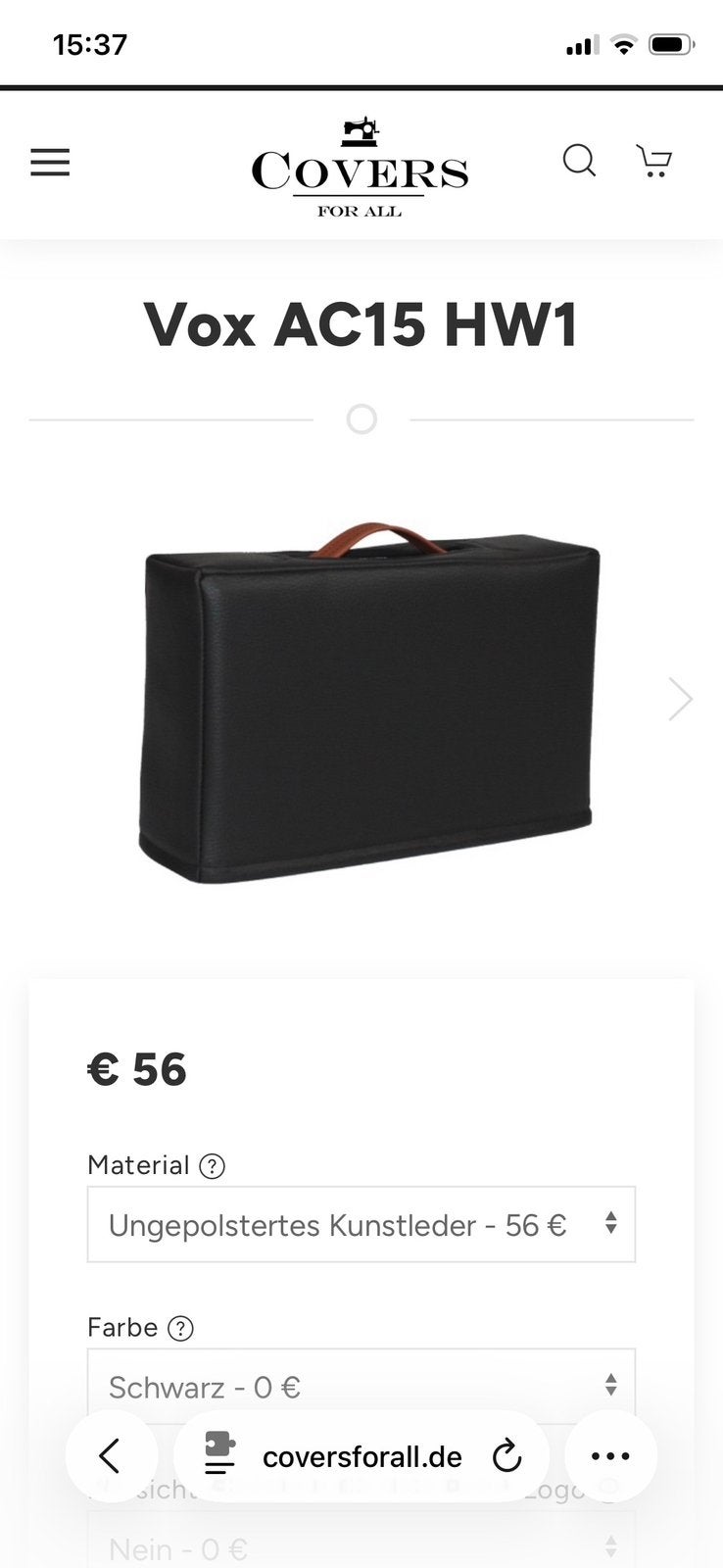 Gevoerde hoes op maat voor Vox AC15 HW-1, Enlèvement ou Envoi, Utilisé, Haut-parleur ou Amplificateur
