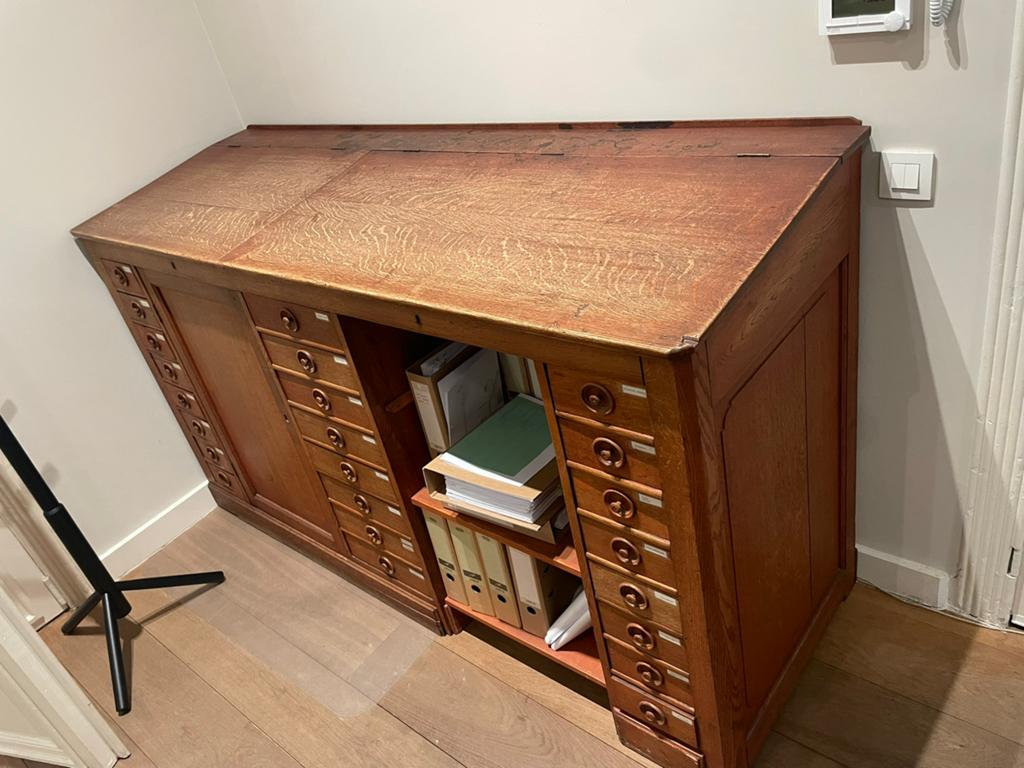 Lot Antieke meubels (secretaire, 3 stoelen, wandtafel), Enlèvement, Utilisé