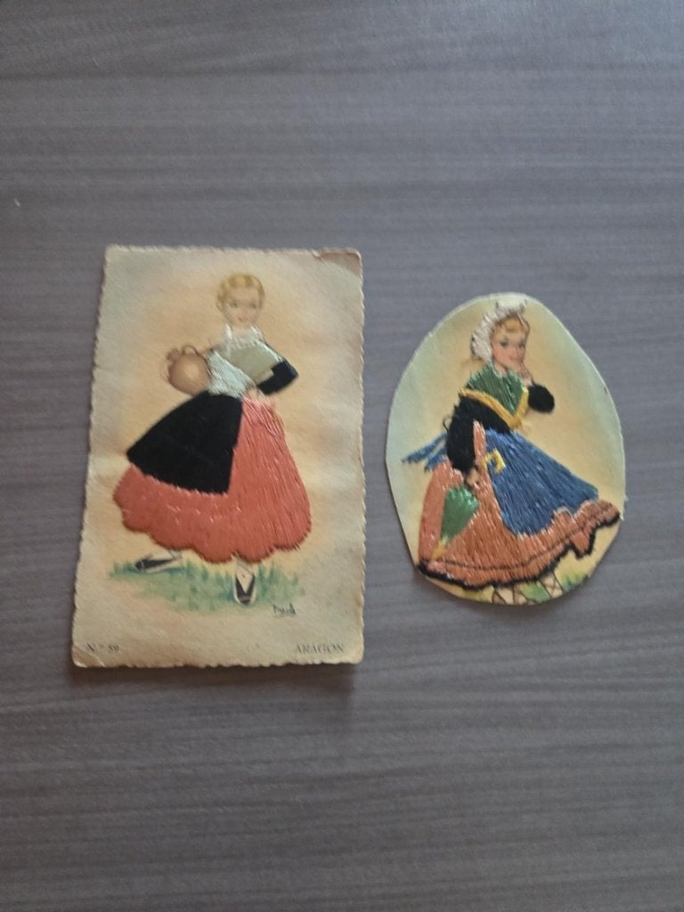 Cartes costumes Espagnols en textile, Enlèvement ou Envoi, 1940 à 1960, Non affranchie, Espagne