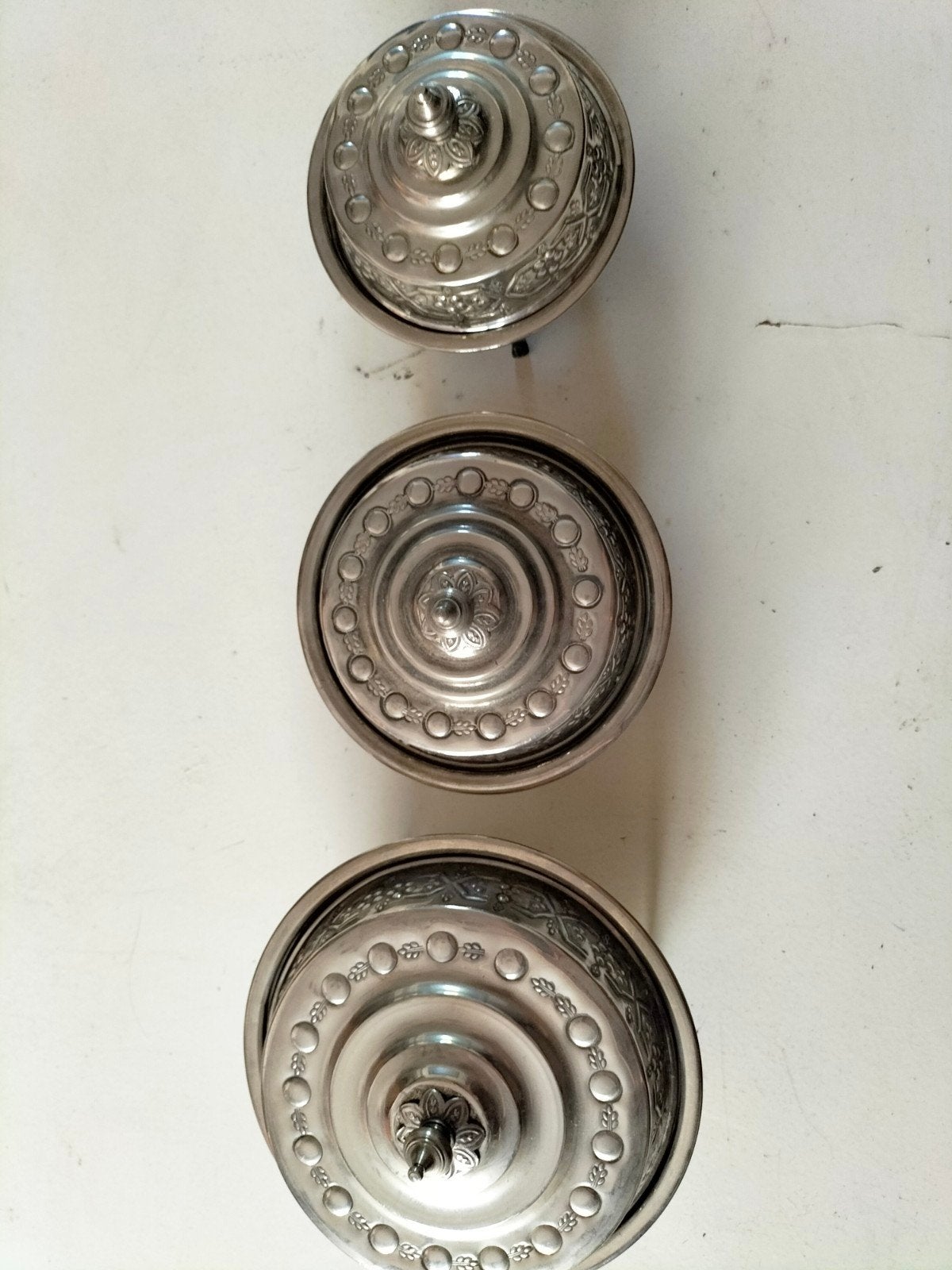 3 schalen met zeer oud zilveren deksel, Antiek en Kunst, Ophalen of Verzenden, Zilver