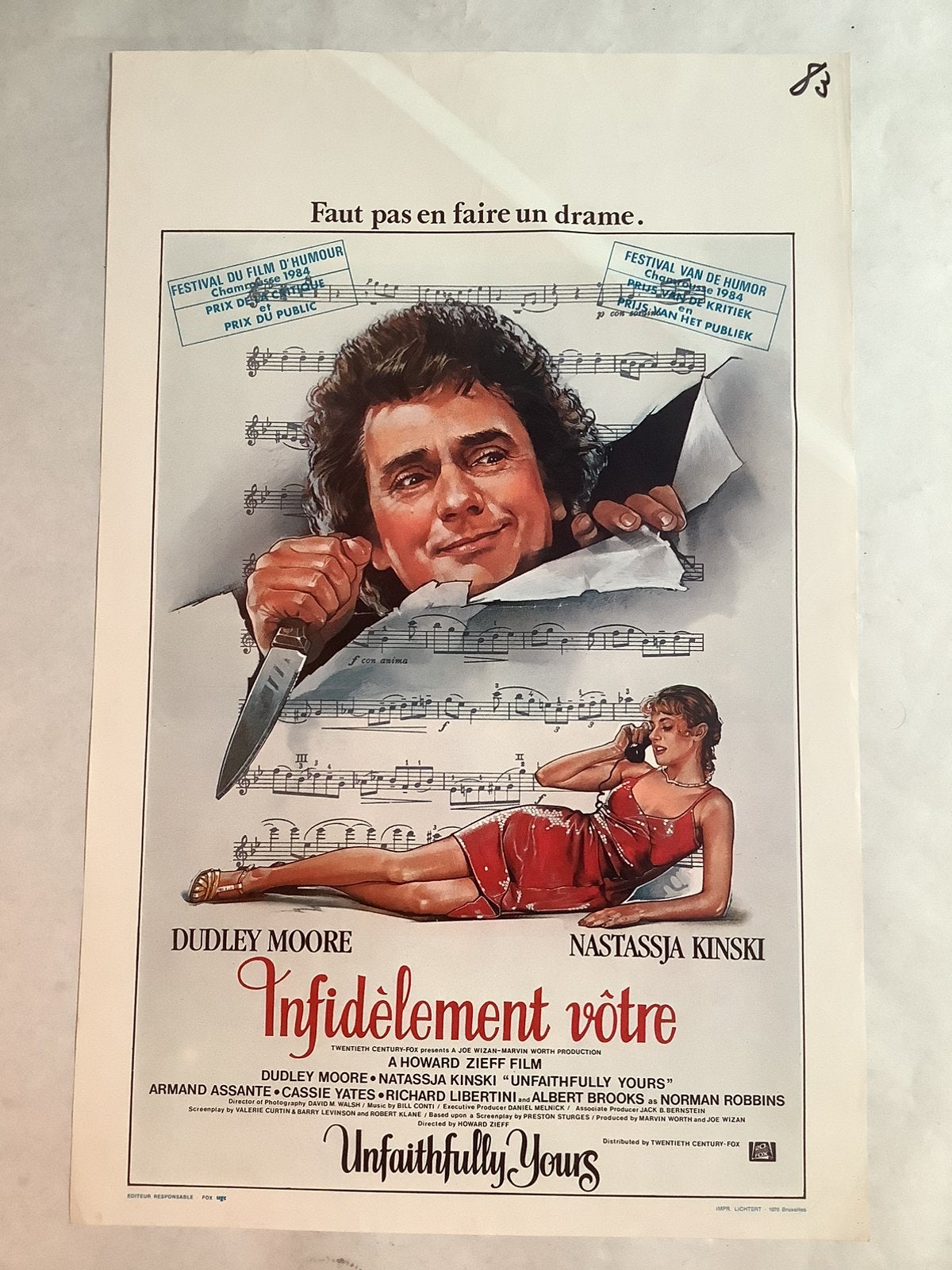 UNFAITHFULLY YOURS   Filmposter   36-54 cm, Ophalen of Verzenden, Zo goed als nieuw