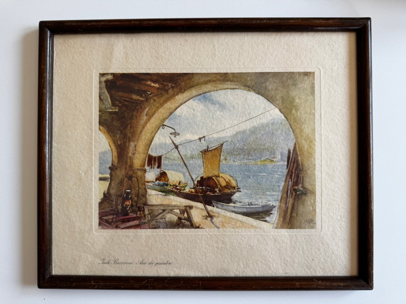Aquarelle Alois Arnegger - Cadre "Isole Borromeo" 32x26 cm, Antiquités & Art, Art | Peinture | Classique, Enlèvement ou Envoi