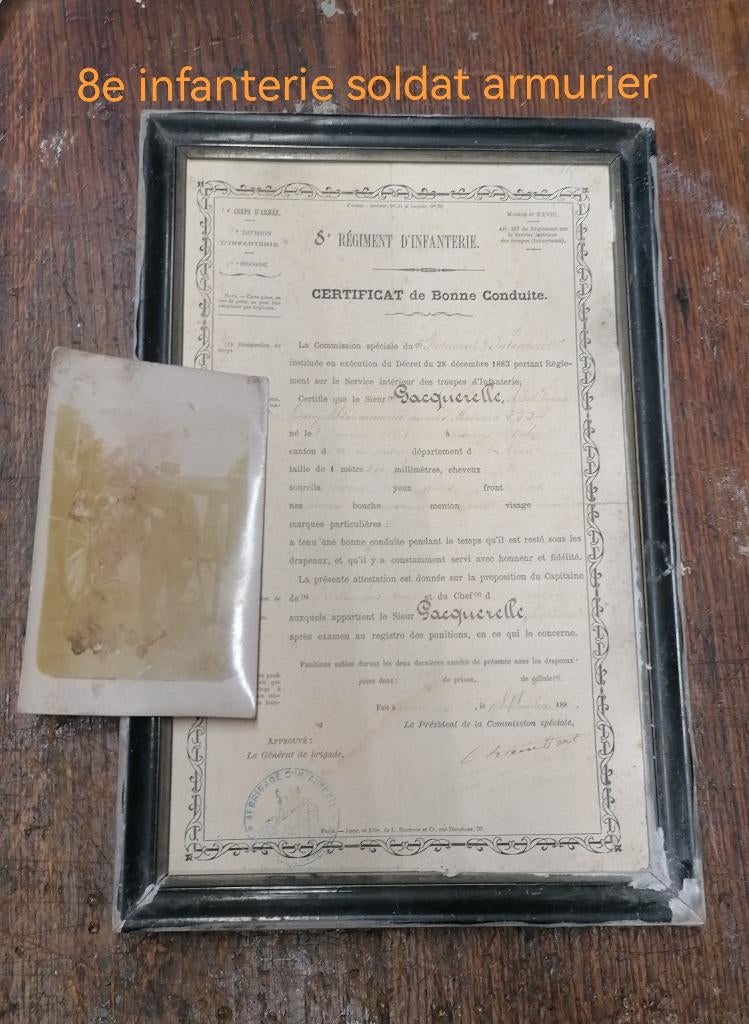 Certificat militaire bonne conduite 1886 WW1, Envoi, Autres, Photo ou Poster