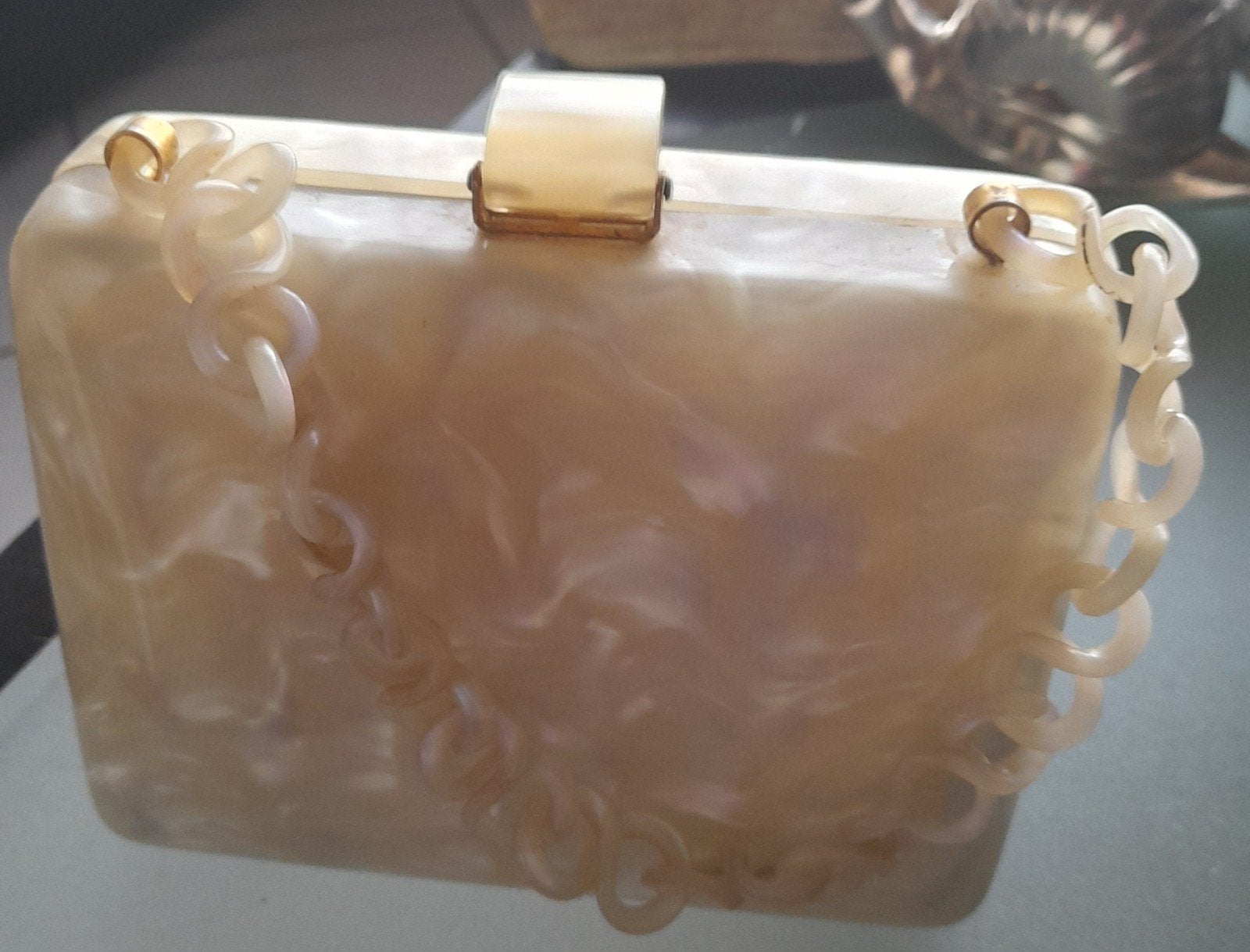 Schitterende Lucite handtas jaar 1950 in topconditie, Ophalen of Verzenden