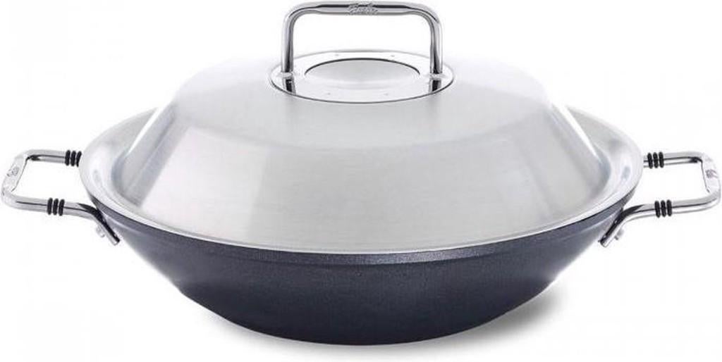 Nieuw | Fissler Wokpan 31cm + RVS deksel - Adamant Classic, Huis en Inrichting, Keuken | Potten en Pannen, Nieuw, Wok, Aluminium