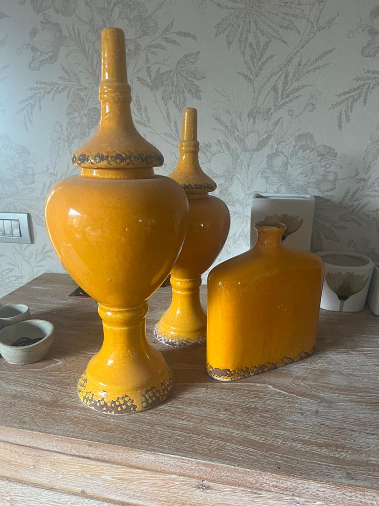 Set van 3 stuks, Huis en Inrichting, Woonaccessoires | Vazen, Ophalen, Gebruikt, Geel