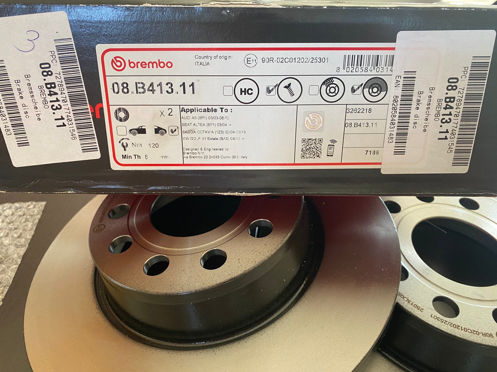 2X Brembo achterremschijf 08.B413.11, Ophalen of Verzenden, Nieuw, Audi