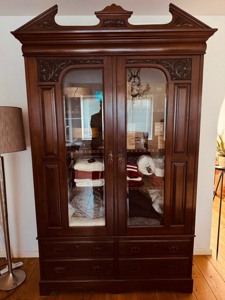 ANTIEK mahonie kast vitrinekast servieskast Engelse wardrobe, Antiek en Kunst, Ophalen