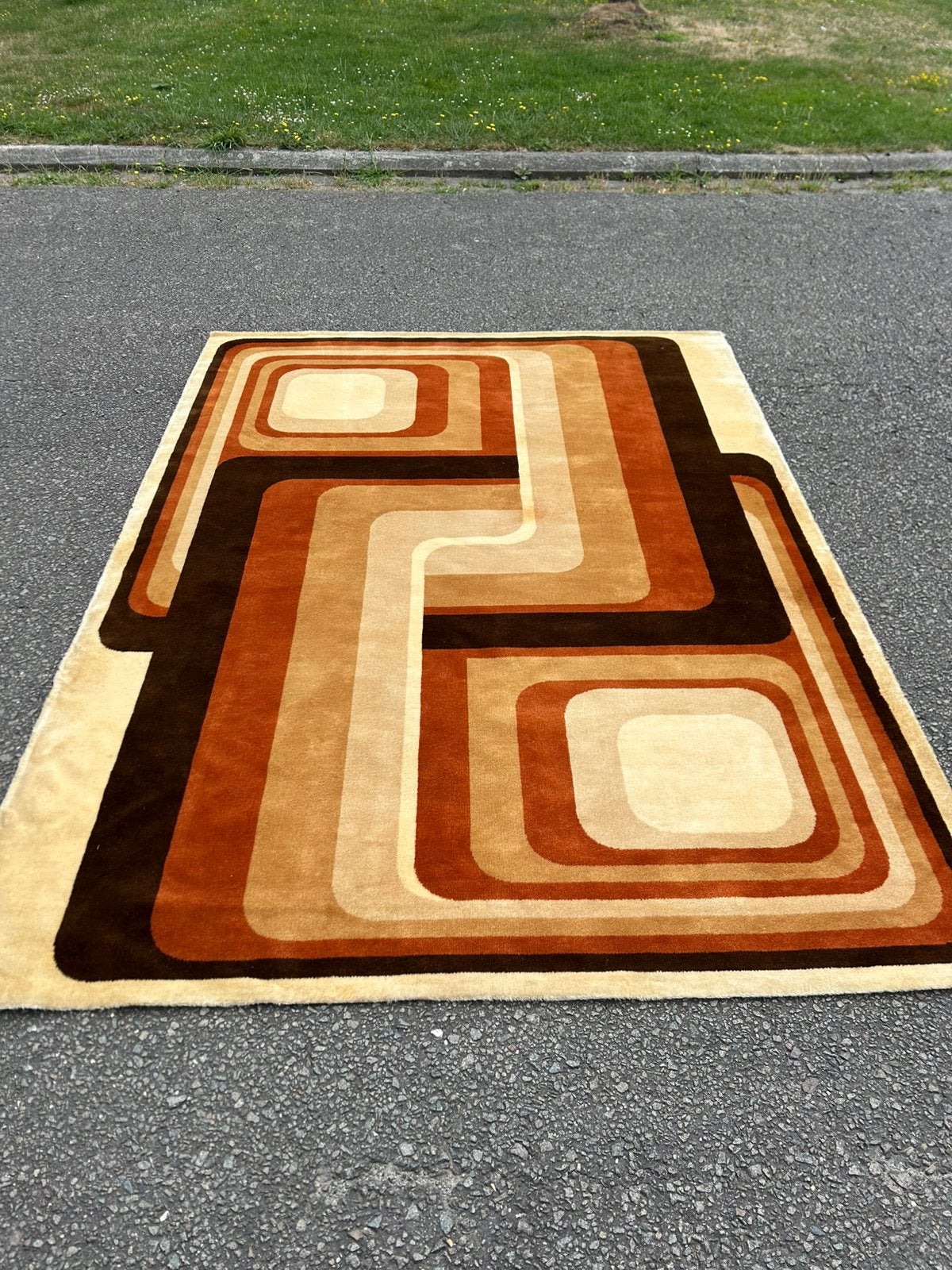 Vintage space age XL vloerkleed laagpolig, 200 cm ou plus, 200 cm ou plus, Rouge, Enlèvement