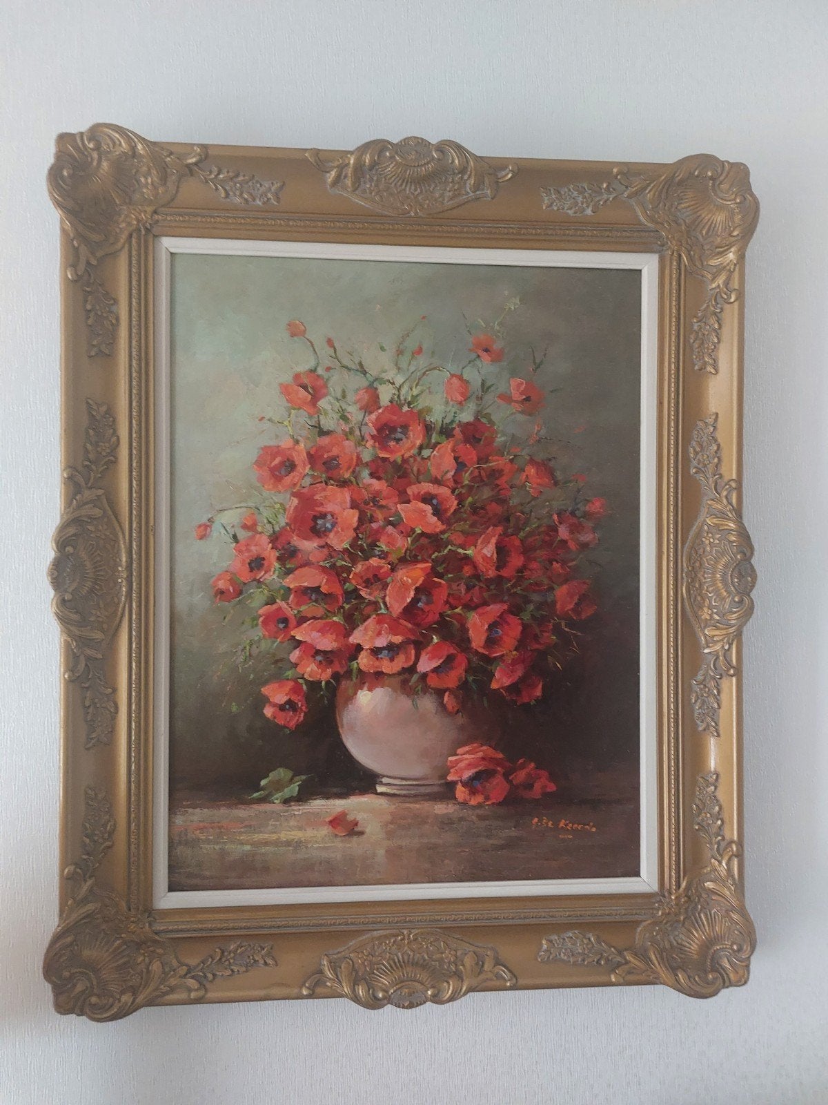 Mooi schilderij met klaprozen 60x40cm (4), Enlèvement, Classique, Encadré, Fleurs