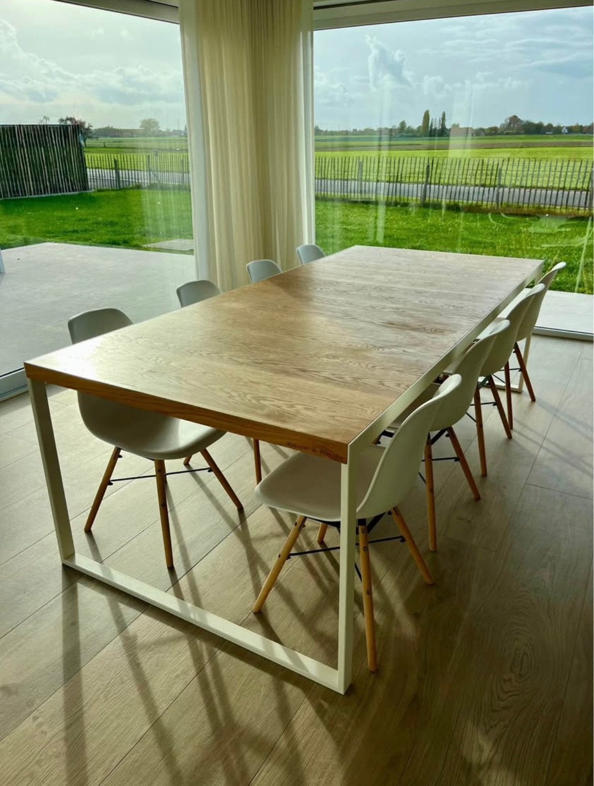 Op maat gemaakte tafel 240 x 110 cm (incl. stoelen), Huis en Inrichting, Ophalen, Gebruikt