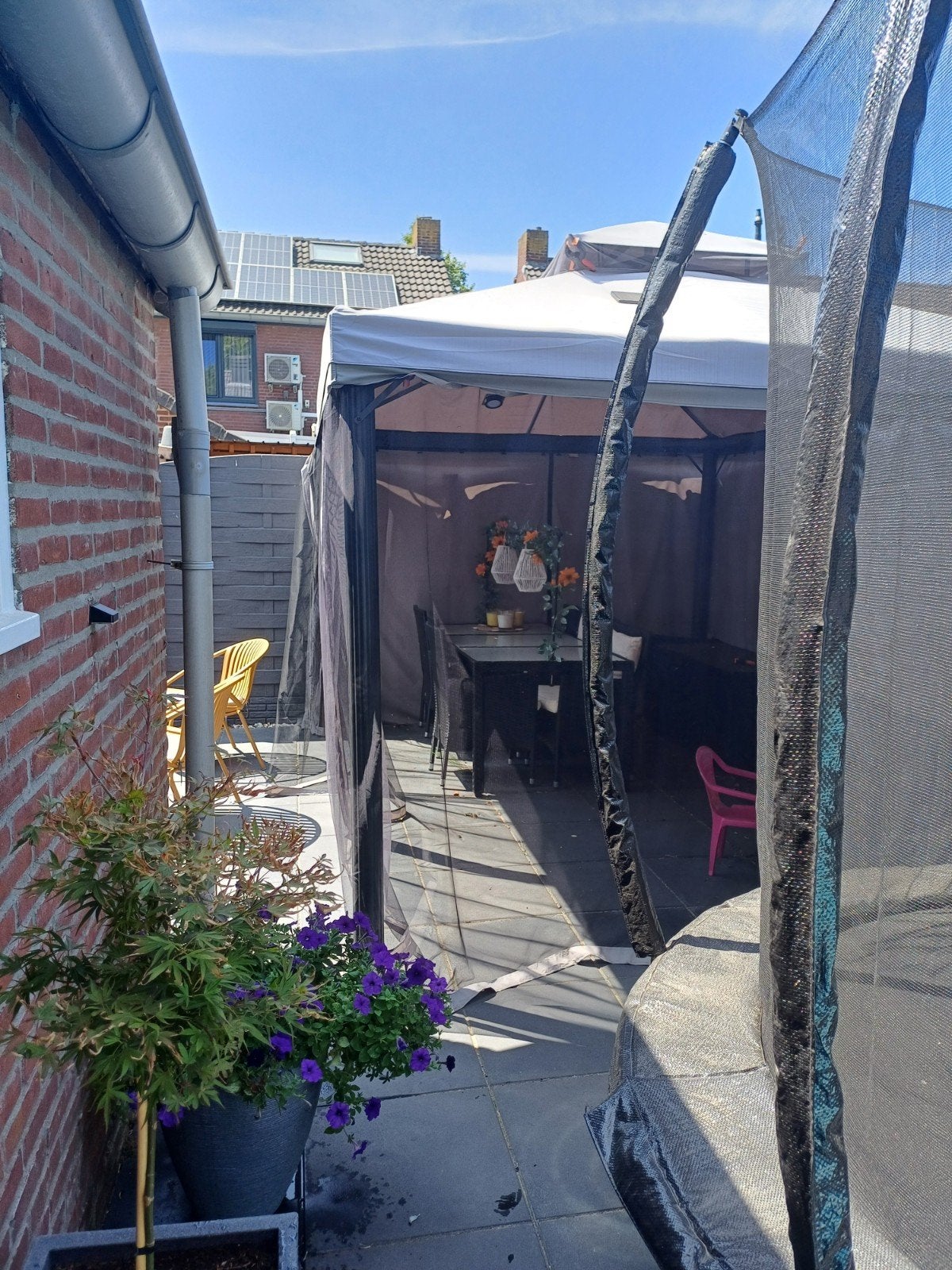 Tuinpaviljoen met muskietennet en gordijnen grijs 3×4, Enlèvement, Comme neuf