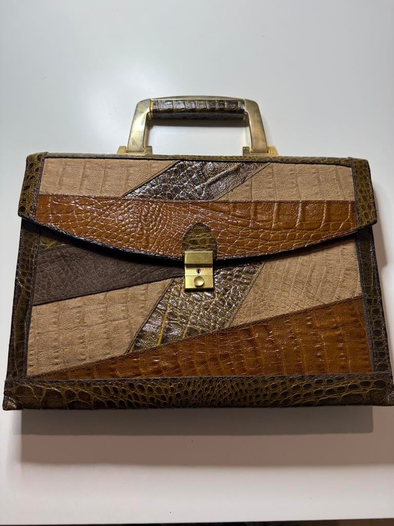 Luxe aktetas leder met krok print, Ophalen, Zo goed als nieuw
