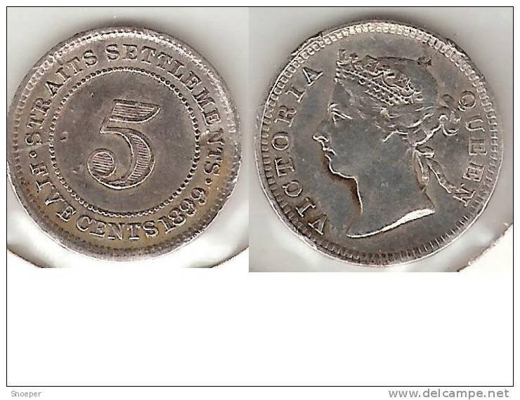 Straits settlements 5 cents 1899 km 10 vf, Timbres & Monnaies, Monnaies | Asie, Envoi, Asie du Sud Est, Monnaie en vrac