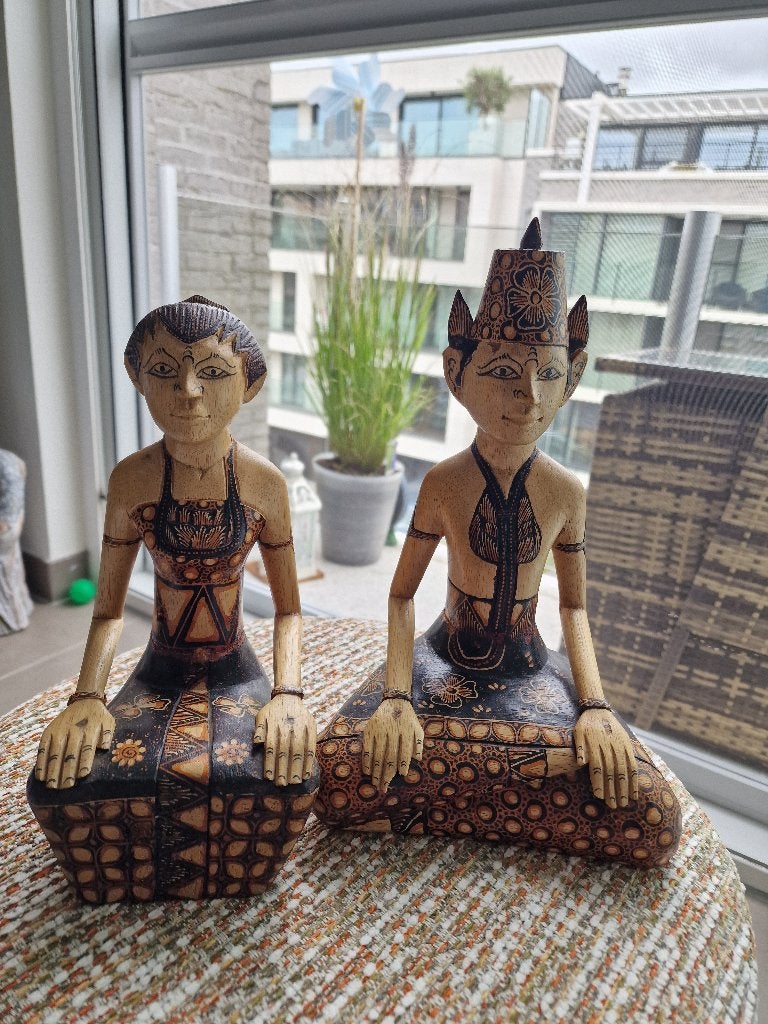 Houten bruidspaar uit Java, Antiquités & Art, Art | Art non-occidental, Fait main, Brun, Bois, Objet rituel