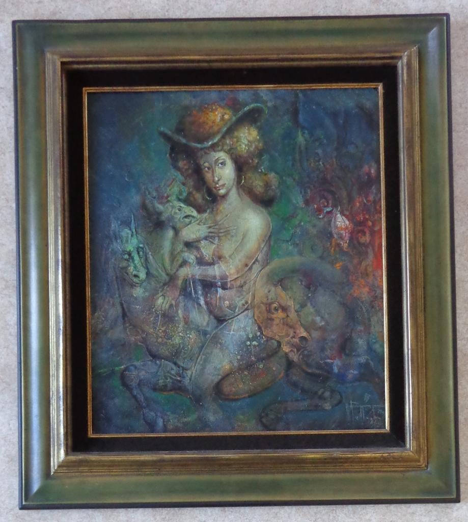 ROGER VAN BELLEGHEM / VROUW WEZENS / OLIEVERF 78x70cm KADER, Enlèvement, Signé, Peinture à l'huile