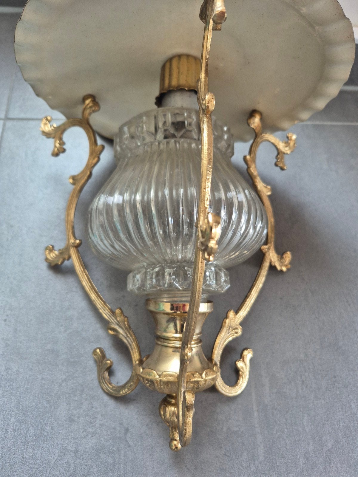 Luster vintage - goudkleurig - glas, Huis en Inrichting, Lampen | Kroonluchters, Ophalen, Glas