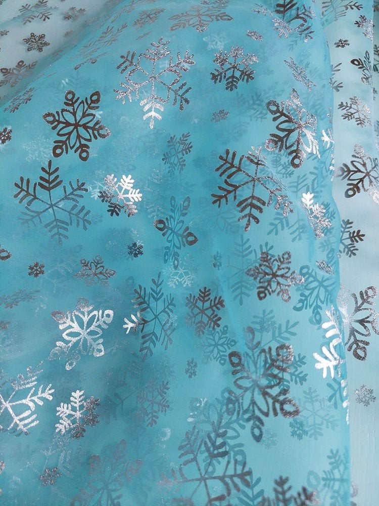 545) 5 mètres organza paillet flocon de neige grosse bleu, Neuf, 120 cm ou plus, Polyester, Bleu