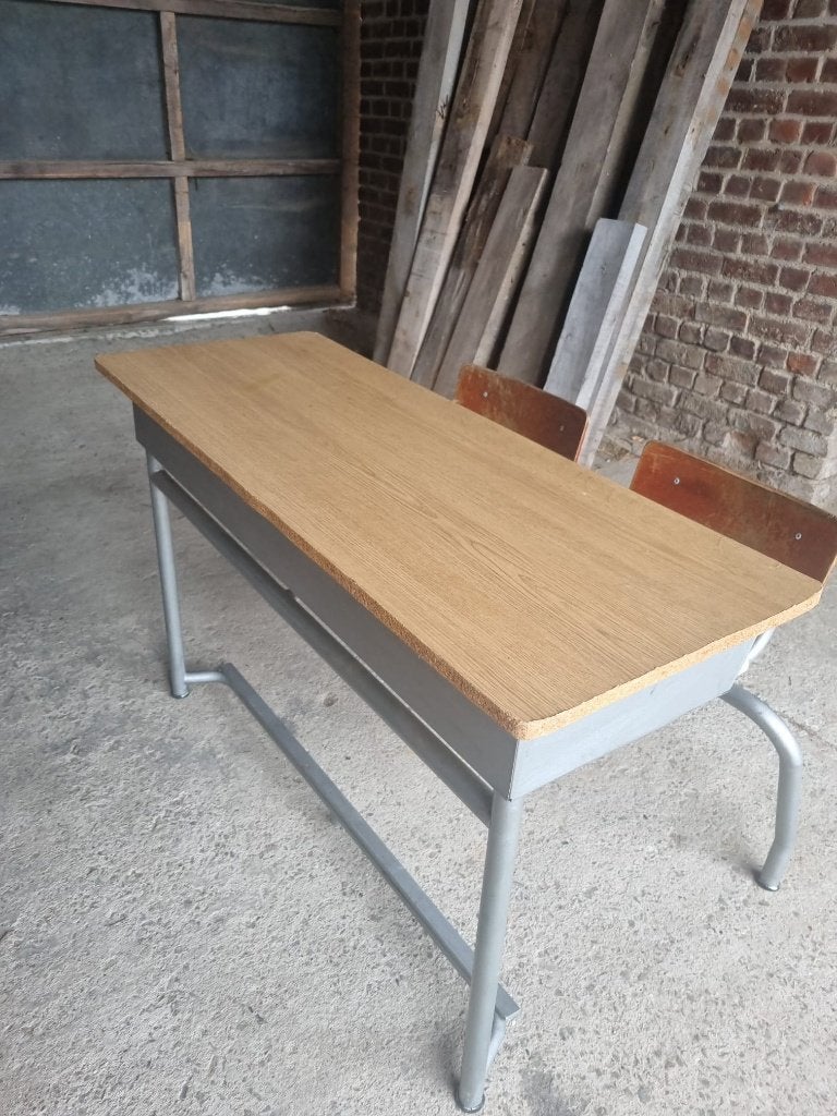 Vintage dubbele schoolbank, Vintage, Ophalen