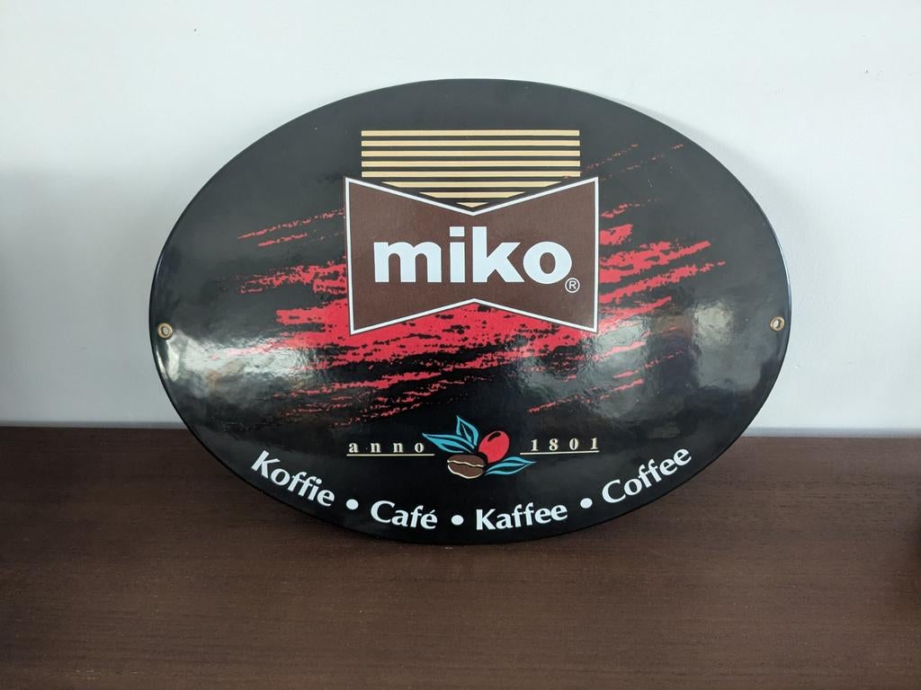 Prachtige ovale emaille plaat / reclamebord - Miko Koffie, Verzamelen, Merken en Reclamevoorwerpen, Reclamebord, Ophalen of Verzenden