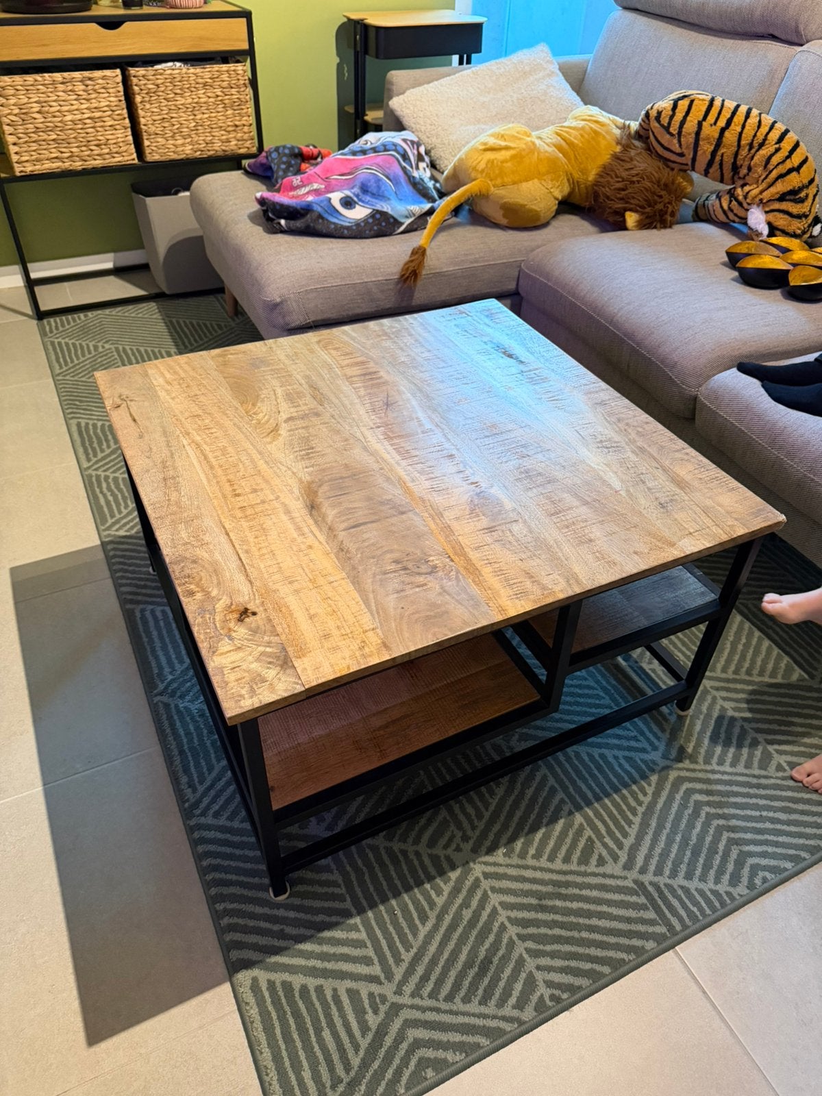 Salontafel - zwart ijzer en hout, Huis en Inrichting, Gebruikt, 50 tot 100 cm, Vierkant, 50 tot 100 cm