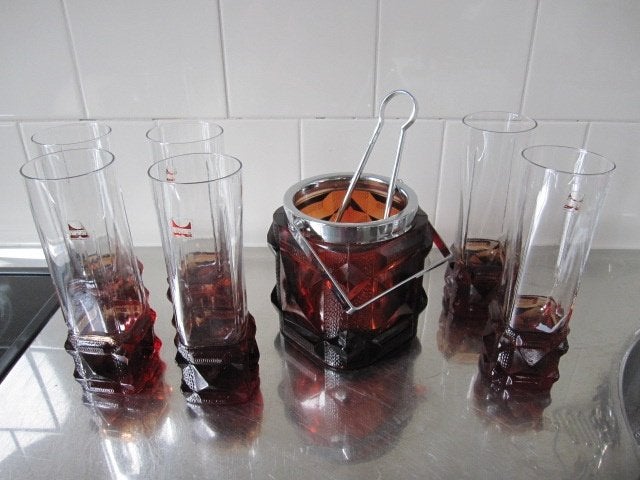 Bijzondere set vintage Kristal 12 Longdrink + ijsemmer Italy, Ophalen