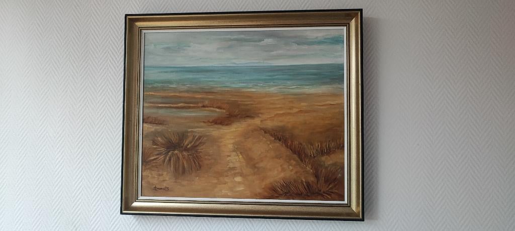 Peinture vue sur la mer cadre doré 60x50 (cadre 68,5 x 58,5), Enlèvement