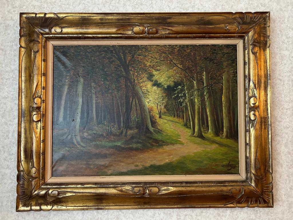 Schilderij landschap in olieverf van schilder Aubray, Antiek en Kunst, Ophalen