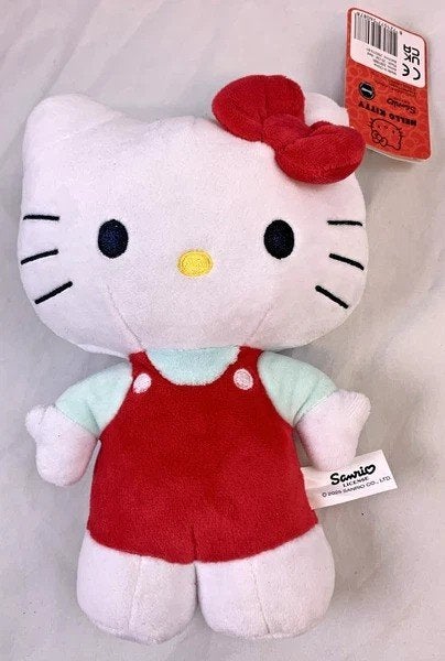 Hello Kitty Sanrio Pluche Knuffel 25cm Rood Tuinbroek Strik, Kinderen en Baby's, Overige merken, Verzenden, Rood, Hello Kitty