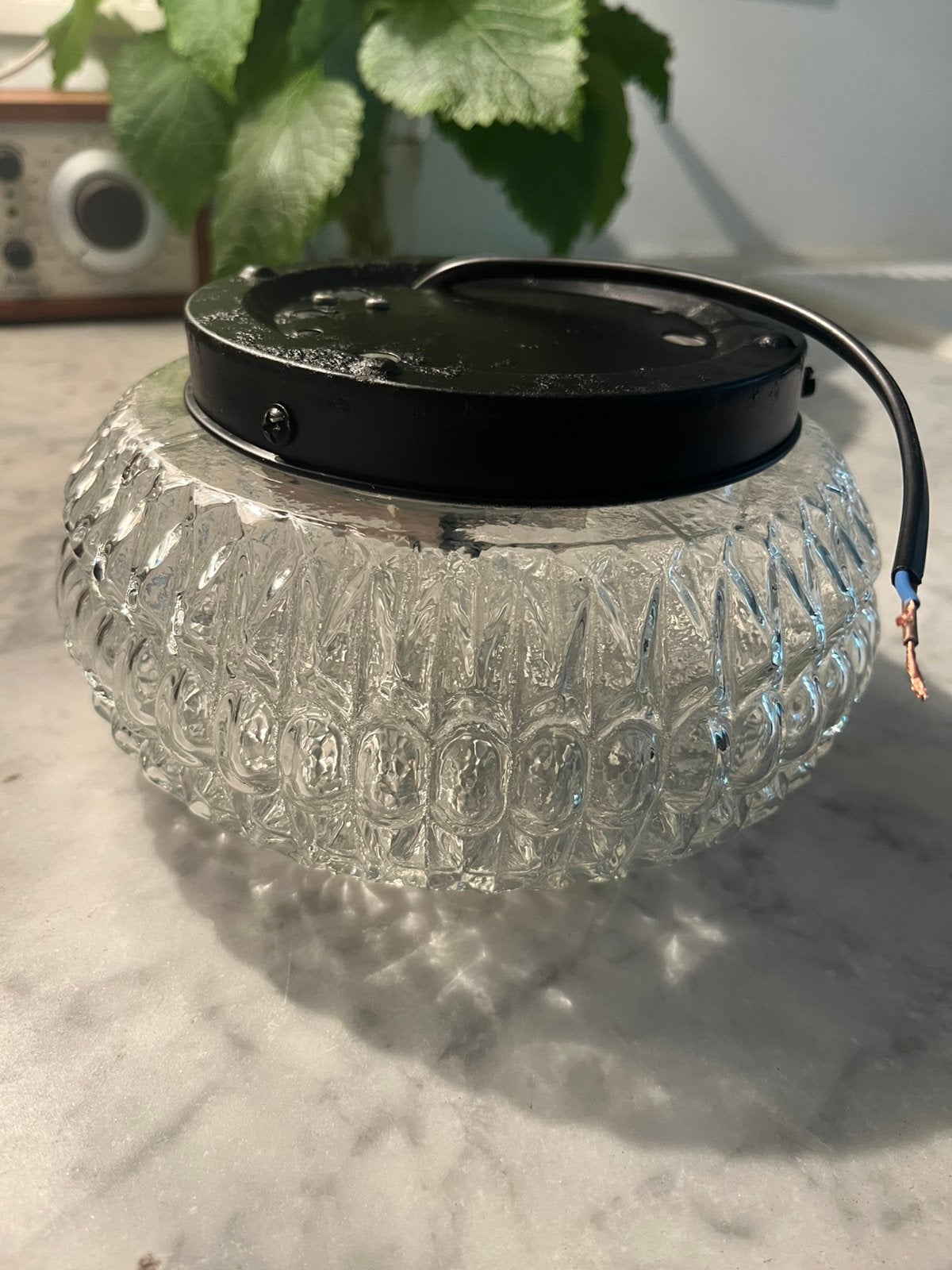 VINTAGE RETRO PLAFONDLAMP WANDLAMP LAMP GLAS METAAL IN ORDE!, Ophalen of Verzenden