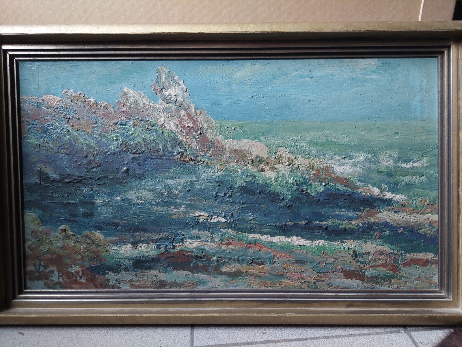 Lucien Perona , Beach olieverf op paneel, Ophalen of Verzenden