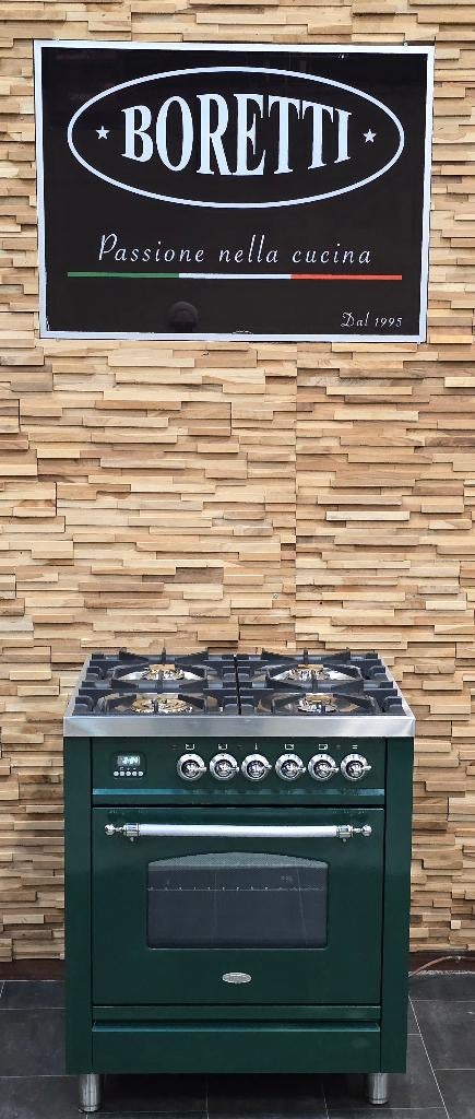 Luxe Boretti Fornuis 70cm groen en rvs 4 pits GASOVEN, Ophalen, 60 cm of meer, Grill, 4 kookzones