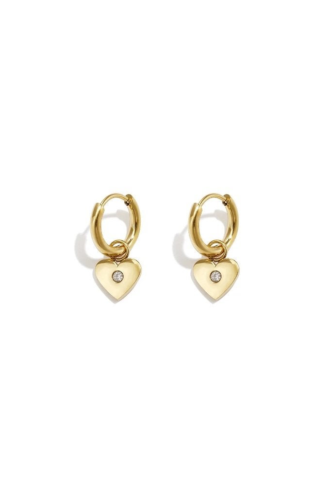 14K vergulde roestvrijstalen oorbellen met hartjesmotief, Bijoux, Sacs & Beauté, Enlèvement ou Envoi, Comme neuf, Gris, Or