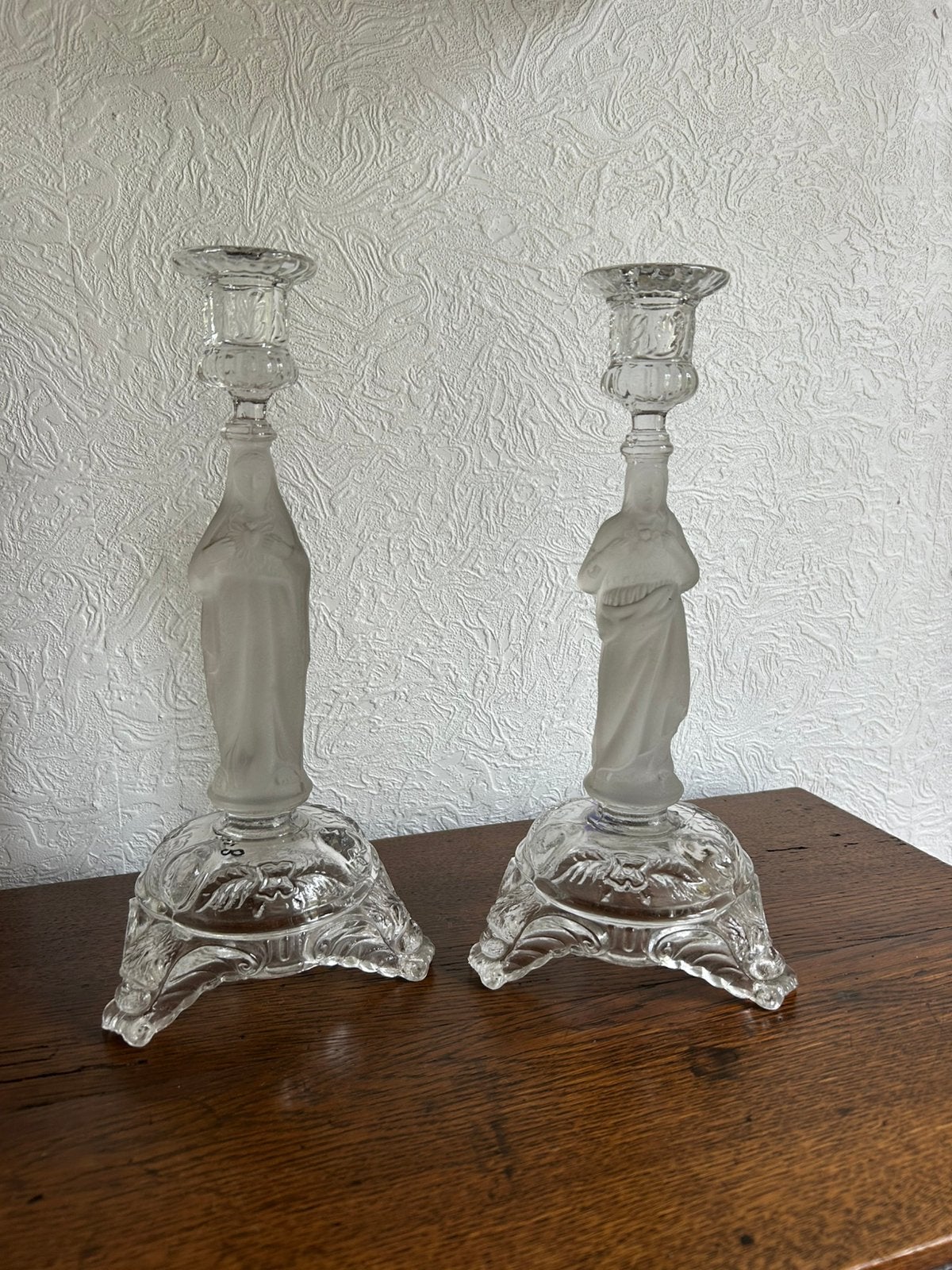 Set religieuze glazen kandelaars Jezus & Maria, Enlèvement, Verre