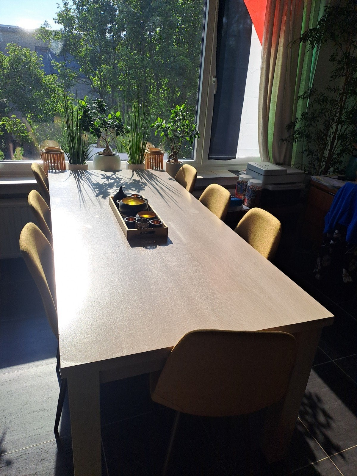 Eettafel, bruin/ beige, 2m/88cm., Huis en Inrichting, Tafels | Eettafels, Ophalen, Gebruikt, 200 cm of meer, 50 tot 100 cm