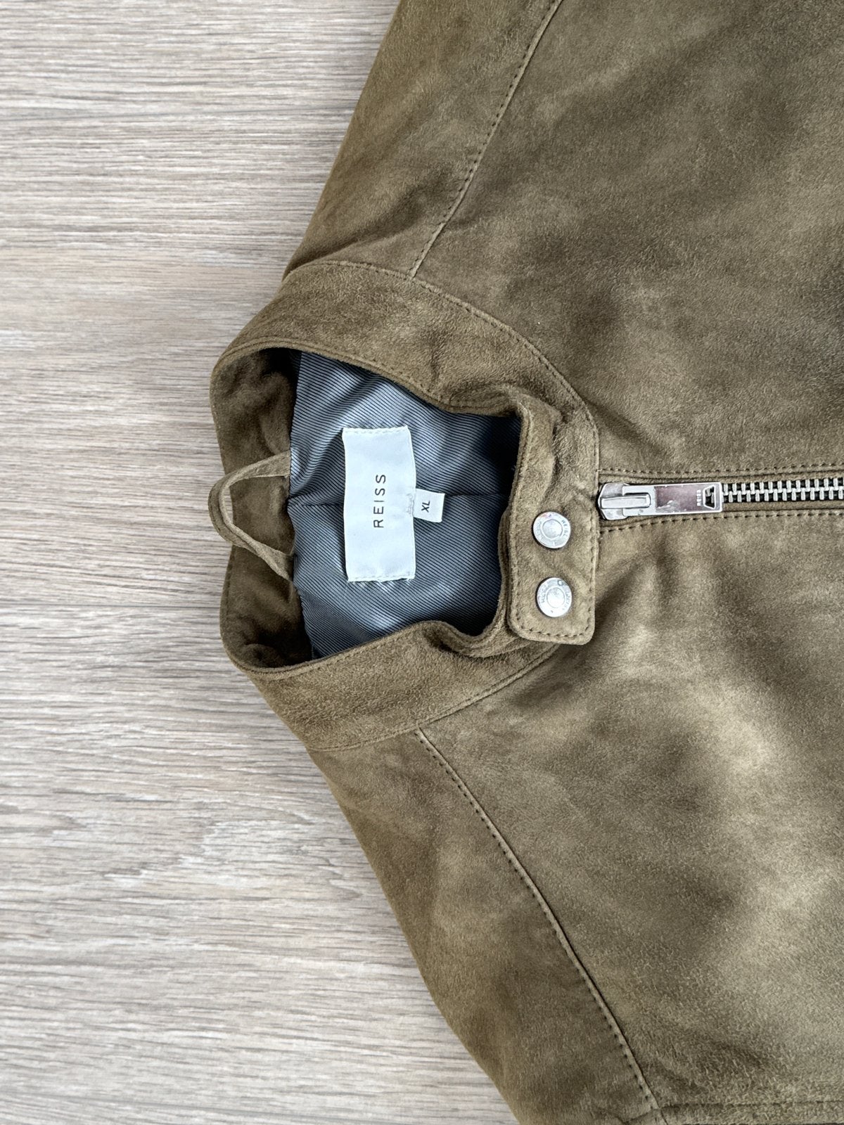Reiss London - Kaki Leren Jas - Echt Geitenleer, Vêtements | Hommes, Vestes | Été, Enlèvement ou Envoi, Comme neuf
